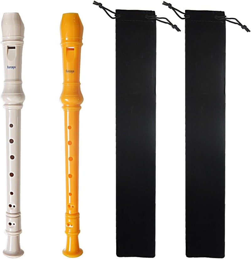 Farcaya 2-Piece Soprano Recorder Instrument for Beginners German Style C Key 8 Hole Descant with Clean Rods 2 Storage Cases (Yellow+White) - Image 1